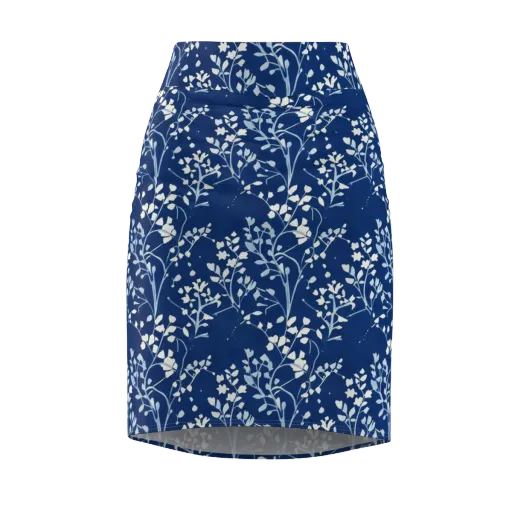 Indigo Reverie on a Pencil Skirt