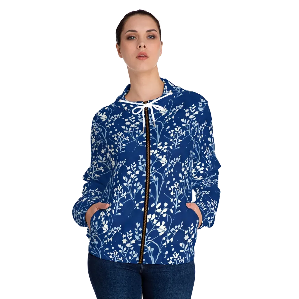 Indigo Reverie on Women's Full-Zip Hoodie — Front On Person
