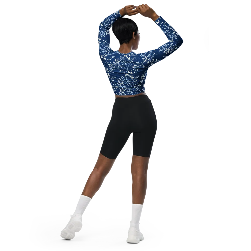Indigo Reverie on Long Sleeve Crop Top — Back