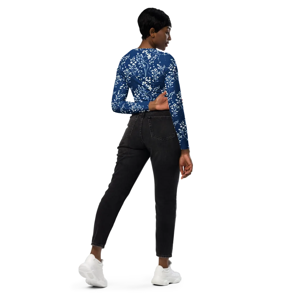 Indigo Reverie on Long Sleeve Crop Top — Right Back