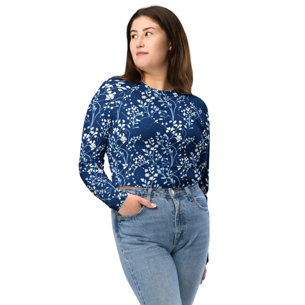 Indigo Reverie on Long Sleeve Crop Top — Front