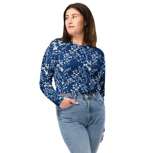 Indigo Reverie on a Long Sleeve Crop Top