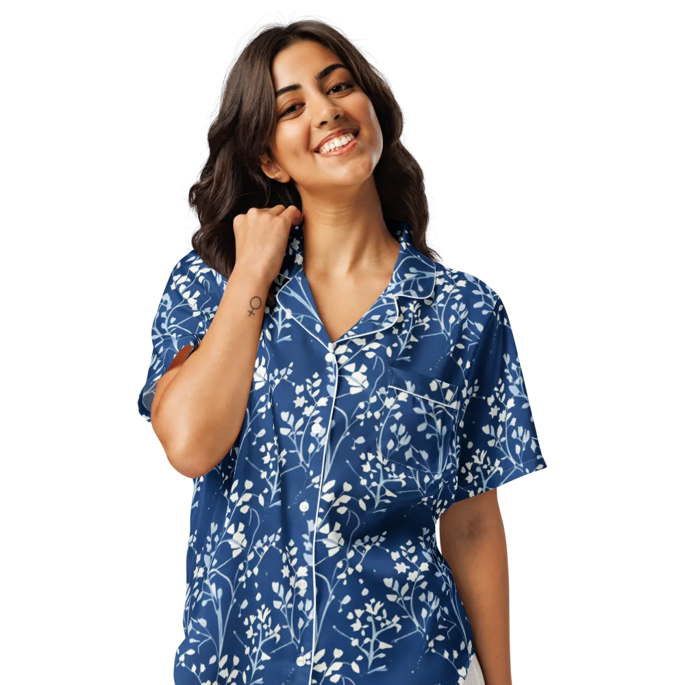 Indigo Reverie on Women's Short Sleeve Pajama Top — Front