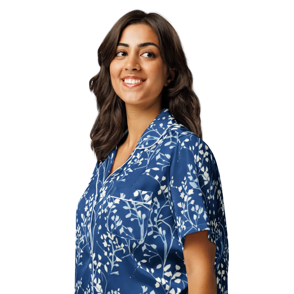 Indigo Reverie on Women's Short Sleeve Pajama Top — Left Front