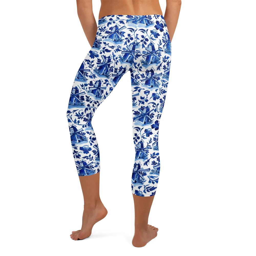 Blue Delft Garden on Capri Leggings — Back