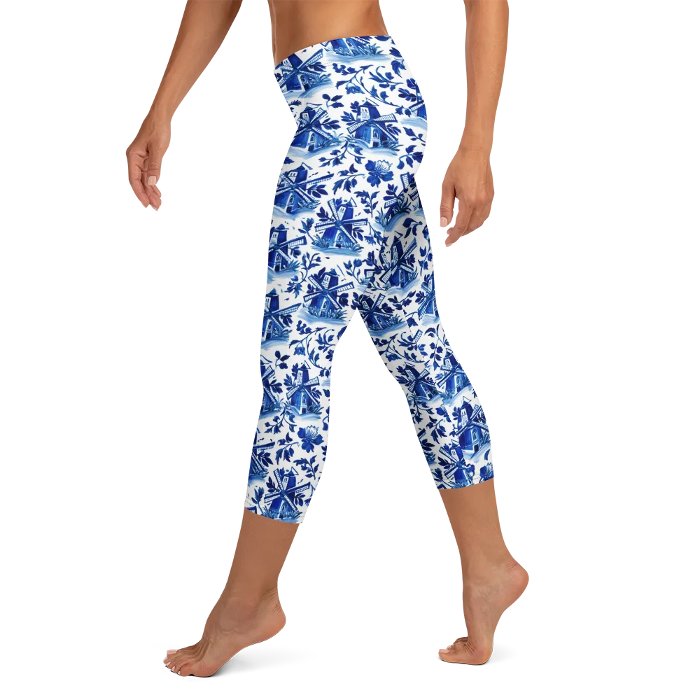 Blue Delft Garden on Capri Leggings — Left