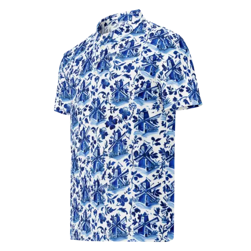 Blue Delft Garden on a Men's Slim Fit Polo Shirt
