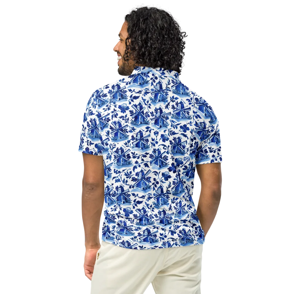 Blue Delft Garden on Men's Slim Fit Polo Shirt — Back
