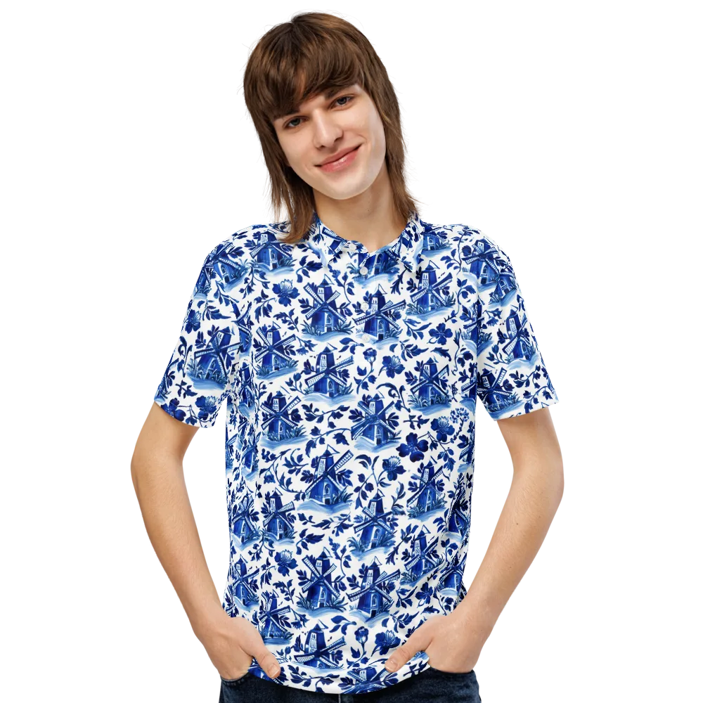 Blue Delft Garden on Men's Slim Fit Polo Shirt — Front