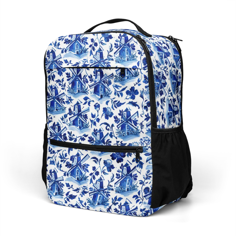 Blue Delft Garden on Utility Backpack — Left Front