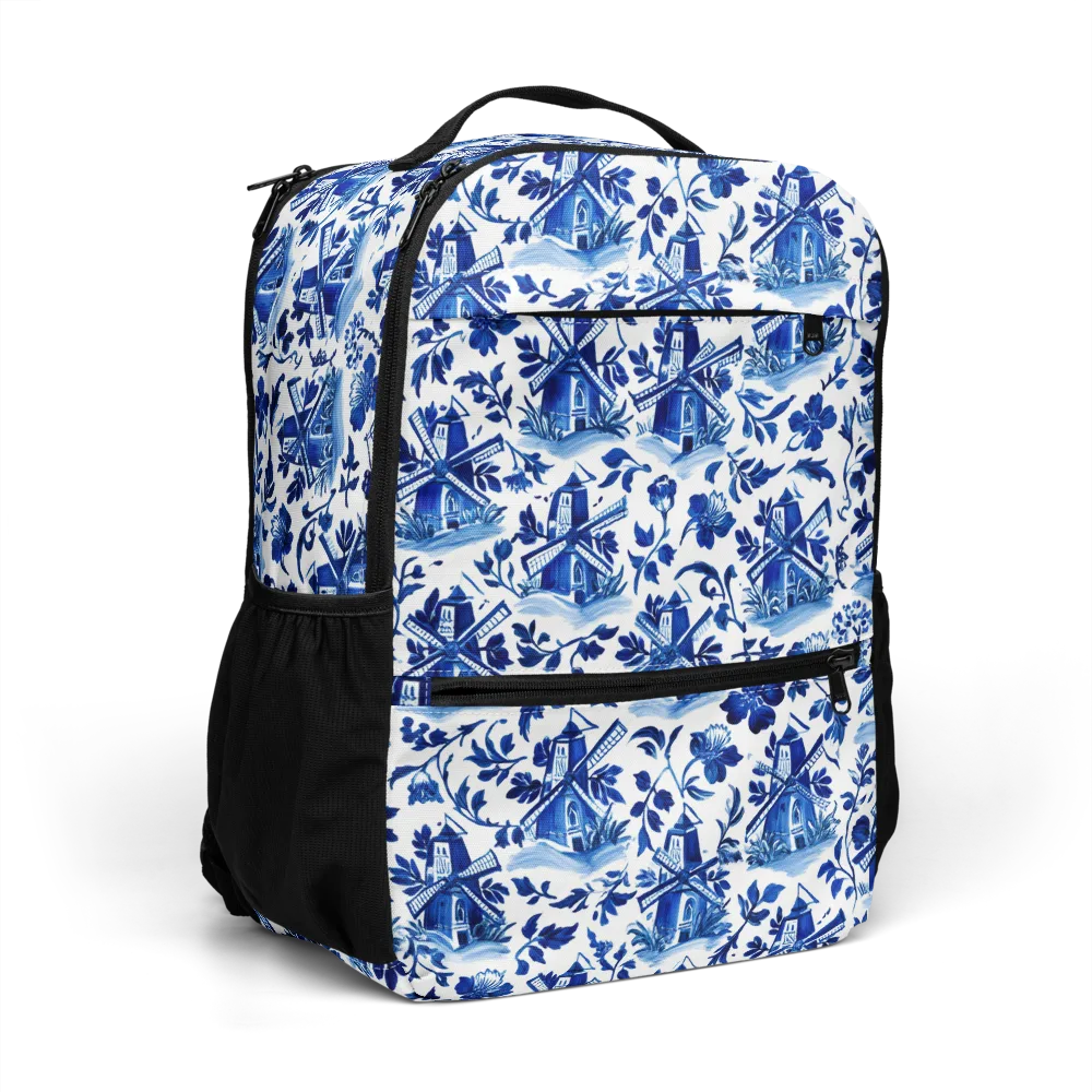 Blue Delft Garden on Utility Backpack — Right Front