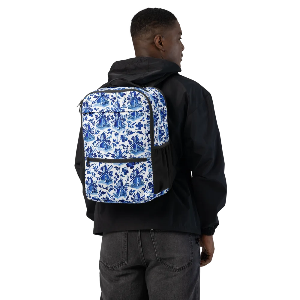 Blue Delft Garden on Utility Backpack — Back