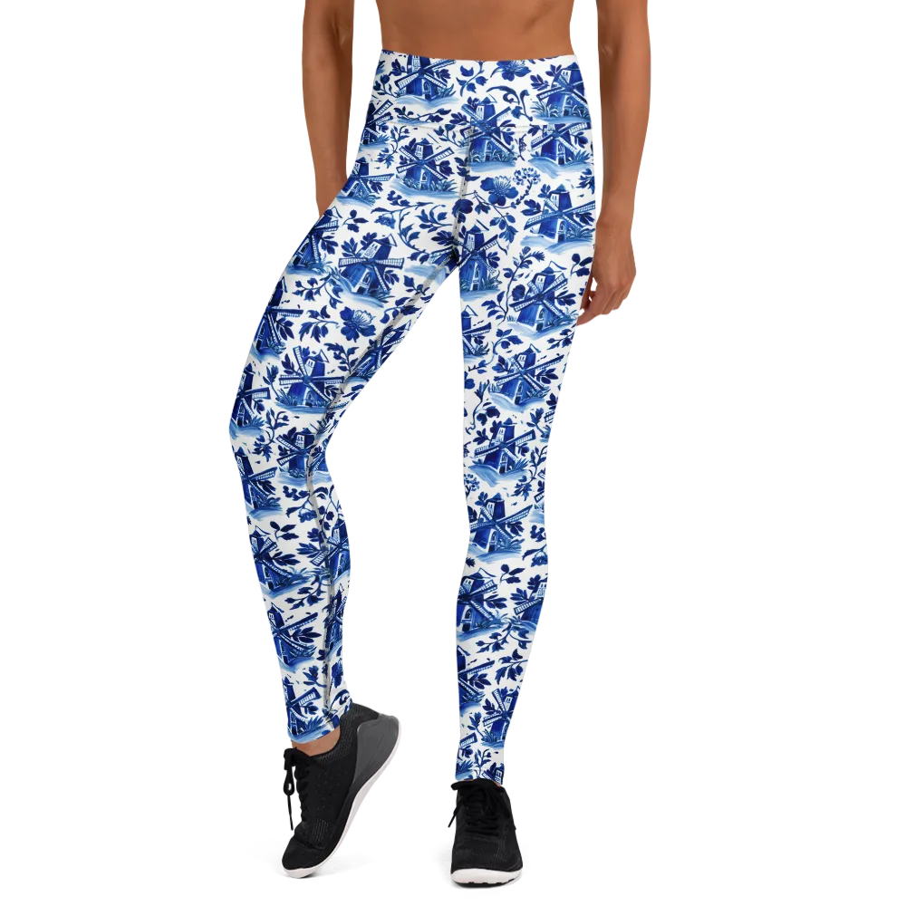 Blue Delft Garden on Yoga Leggings — Front