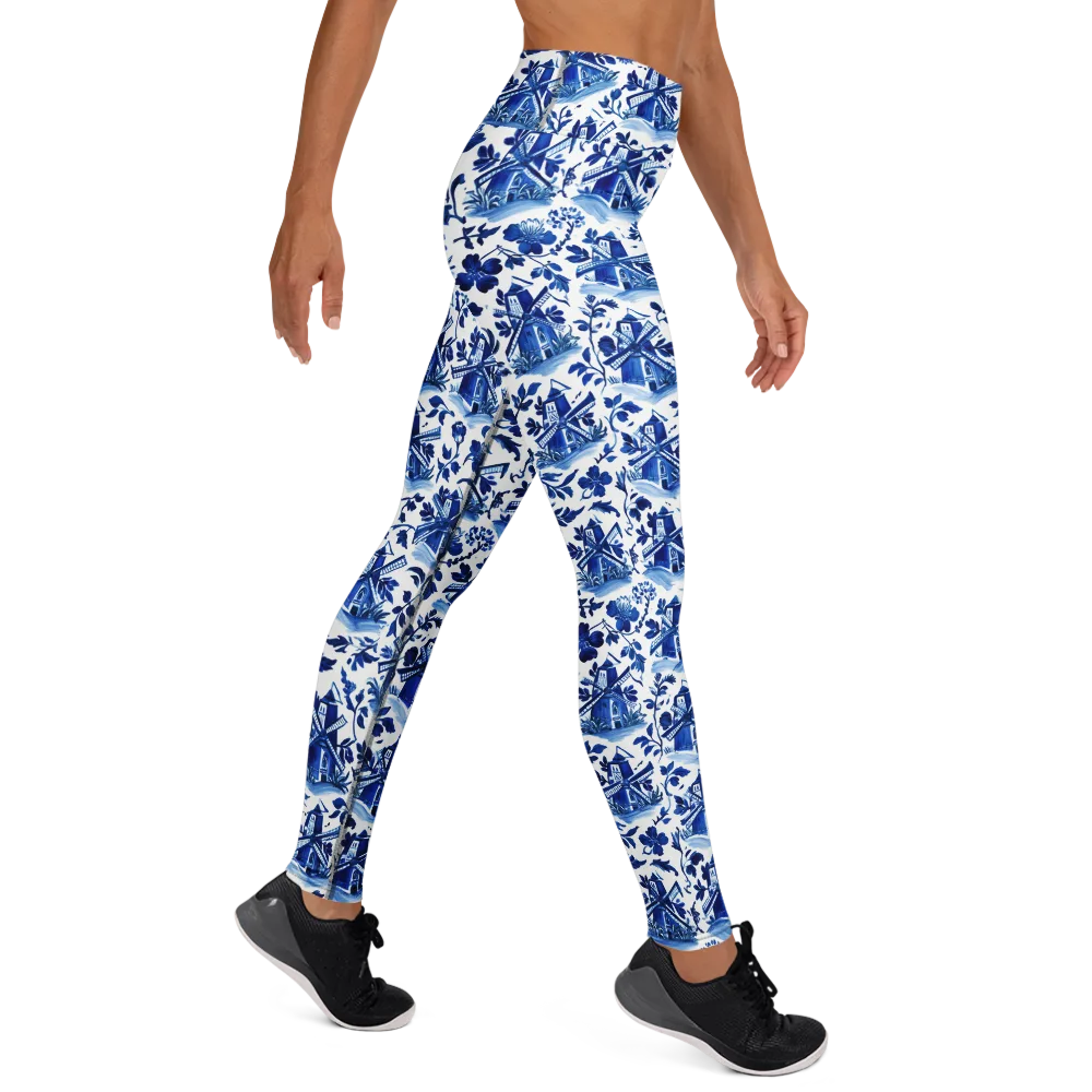 Blue Delft Garden on Yoga Leggings — Right