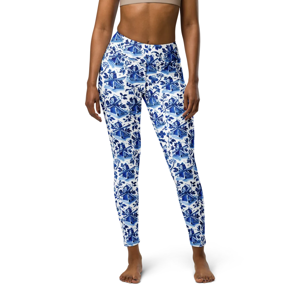 Blue Delft Garden on Yoga Leggings — Front