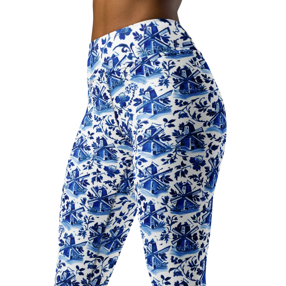 Blue Delft Garden on Yoga Leggings — Left Front