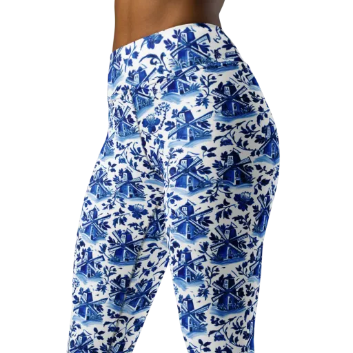 Blue Delft Garden on a Yoga Leggings