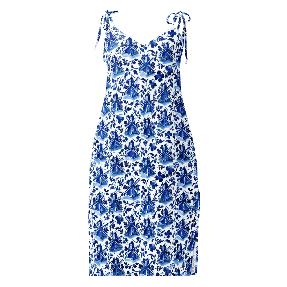 Blue Delft Garden on Slip Dress — Front