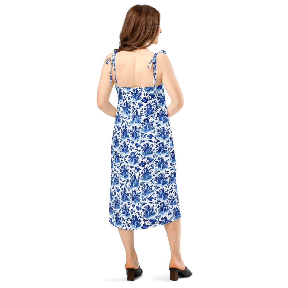 Blue Delft Garden on Slip Dress — Back