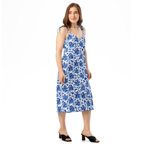 Blue Delft Garden on a Slip Dress