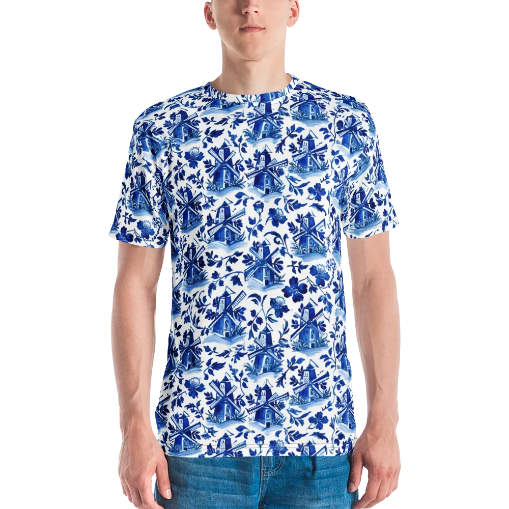 Blue Delft Garden on Men's Crew Neck T-Shirt — Front