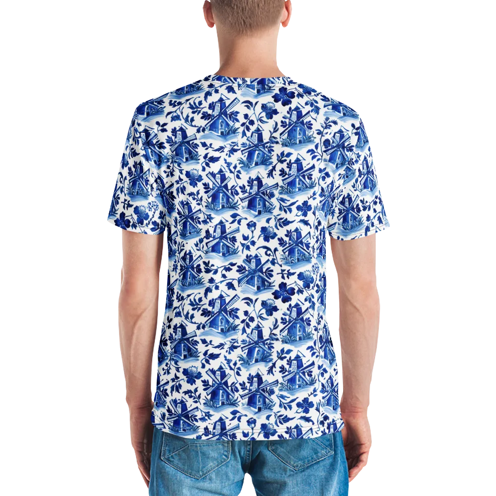 Blue Delft Garden on Men's Crew Neck T-Shirt — Back