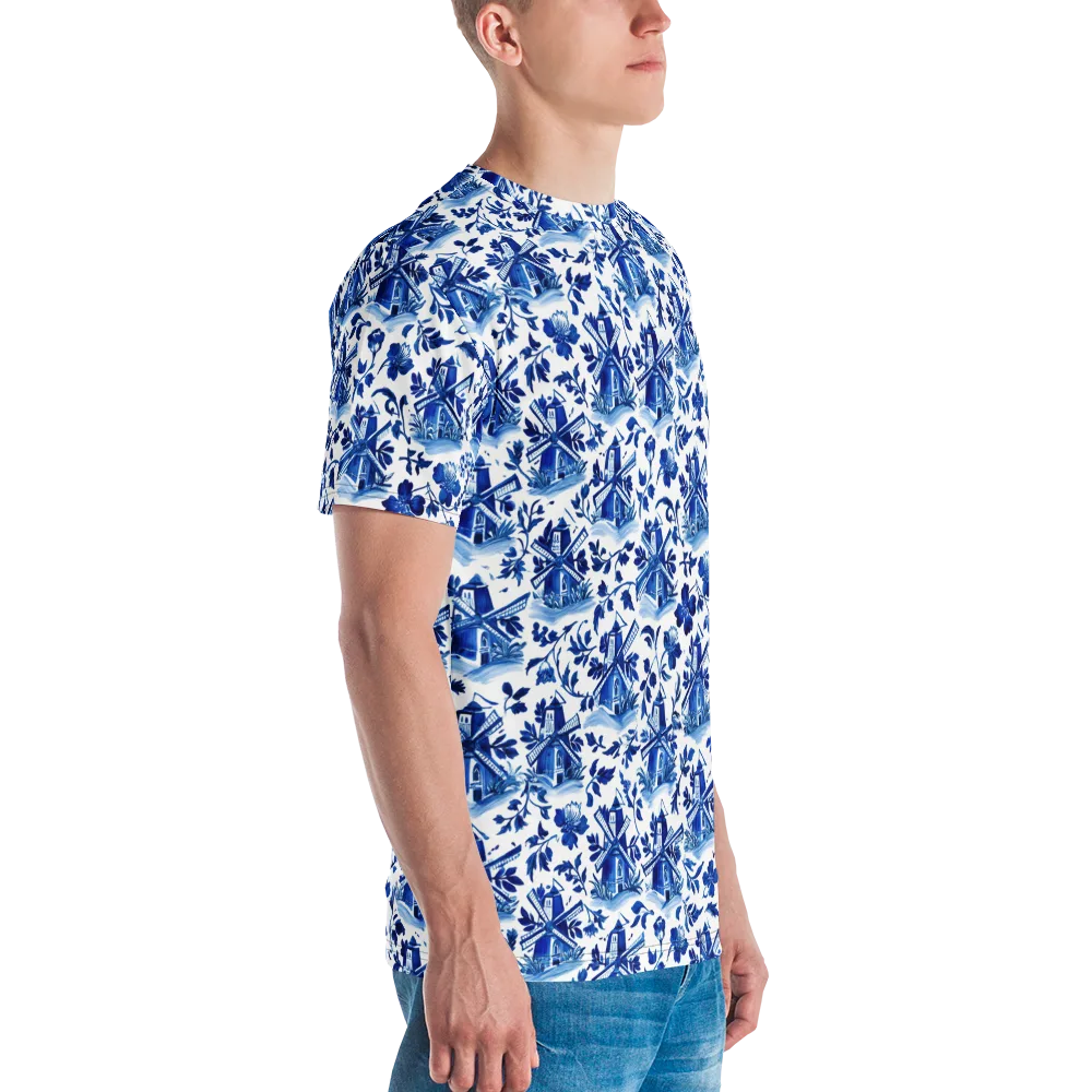 Blue Delft Garden on Men's Crew Neck T-Shirt — Right