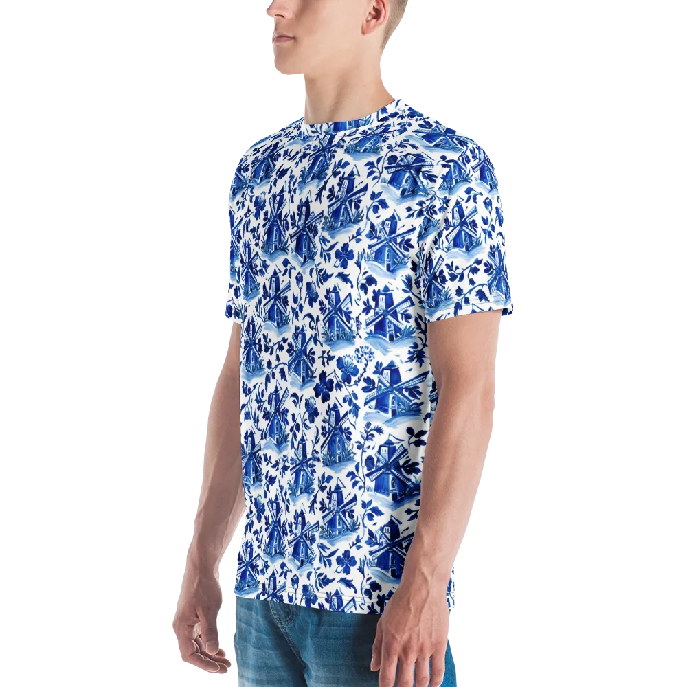 Blue Delft Garden on Men's Crew Neck T-Shirt — Left