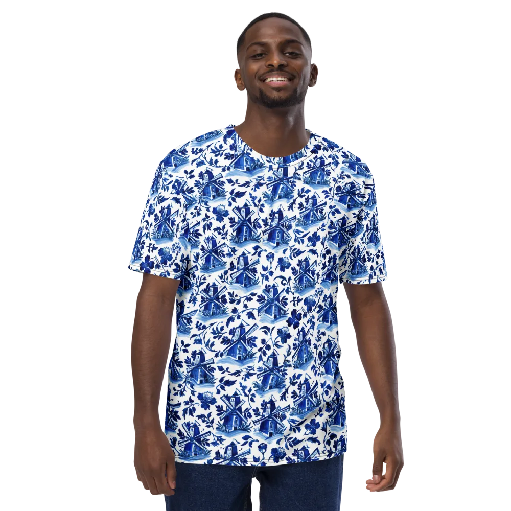 Blue Delft Garden on Men's Crew Neck T-Shirt — Front