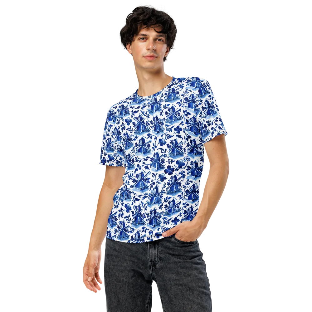 Blue Delft Garden on Men's Crew Neck T-Shirt — Front