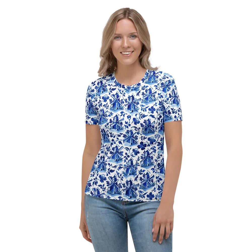 Blue Delft Garden on Women's Crew Neck T-Shirt — Front