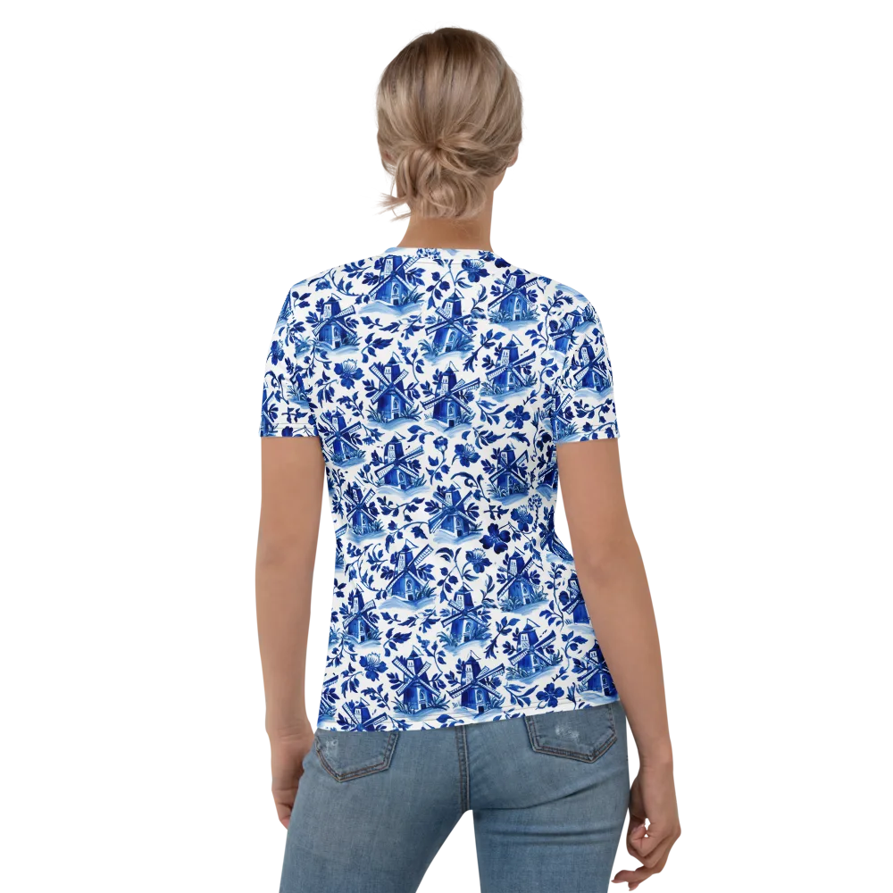 Blue Delft Garden on Women's Crew Neck T-Shirt — Back
