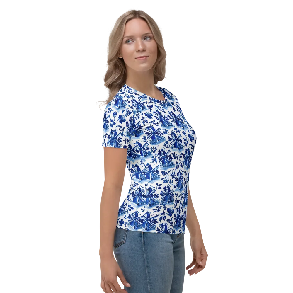 Blue Delft Garden on Women's Crew Neck T-Shirt — Right