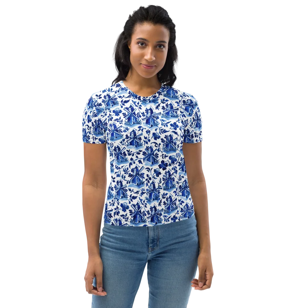 Blue Delft Garden on Women's Crew Neck T-Shirt — Front