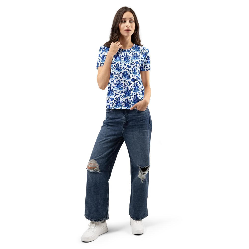 Blue Delft Garden on Women's Crew Neck T-Shirt — Front