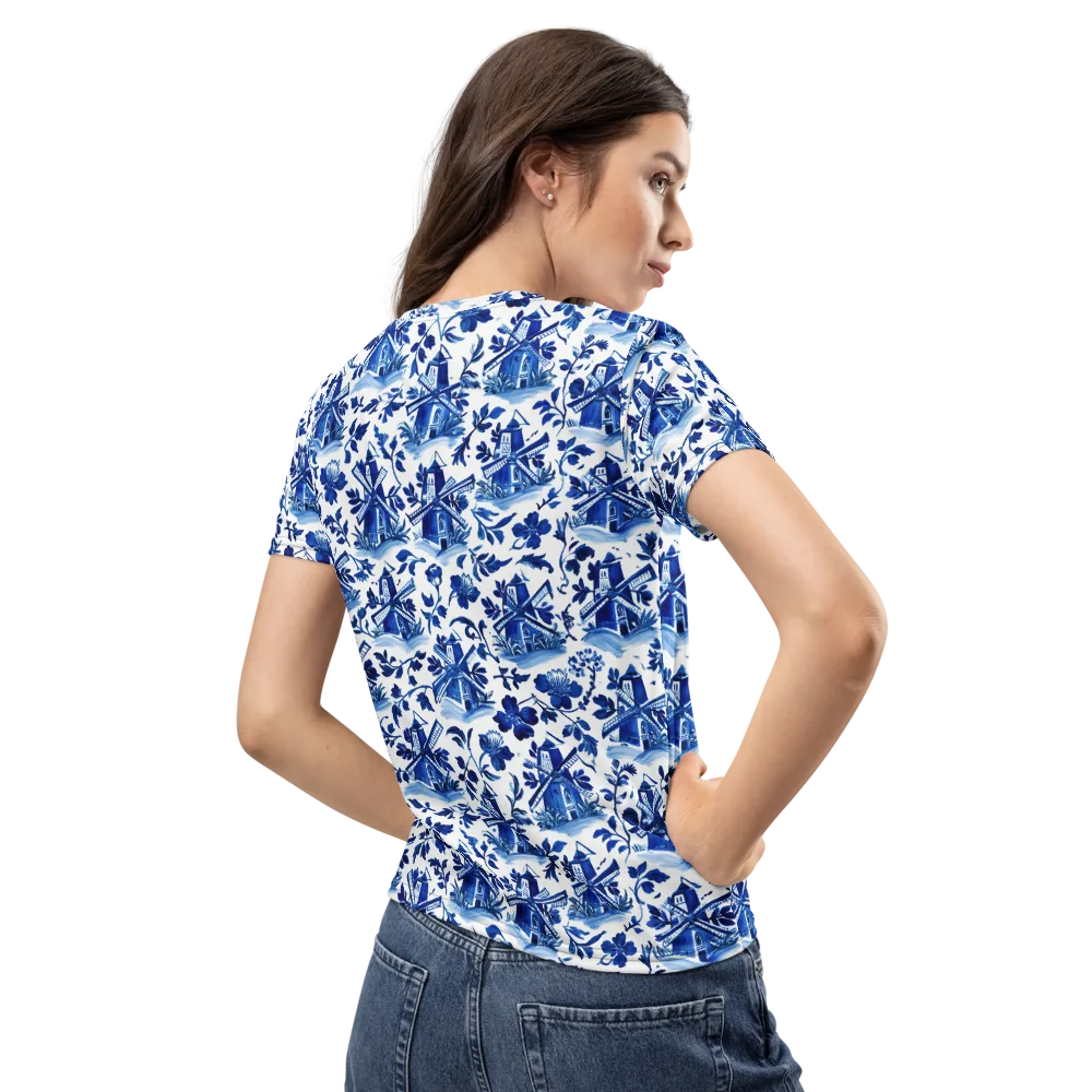 Blue Delft Garden on Women's Crew Neck T-Shirt — Back