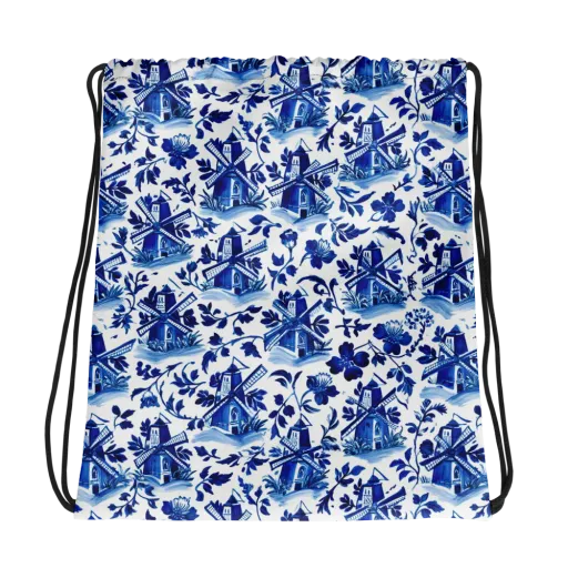 Blue Delft Garden on a Drawstring Bag