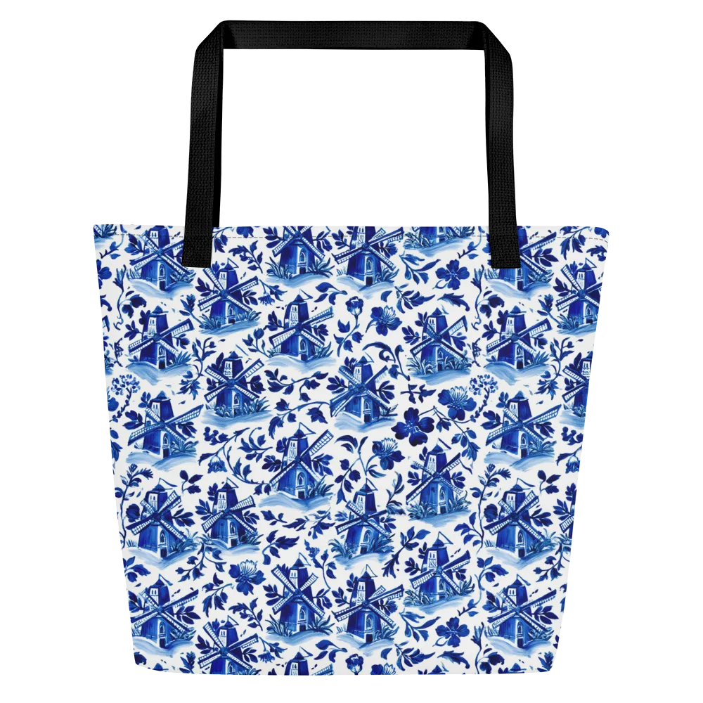 Blue Delft Garden on Large Tote Bag W/ Pocket — Front