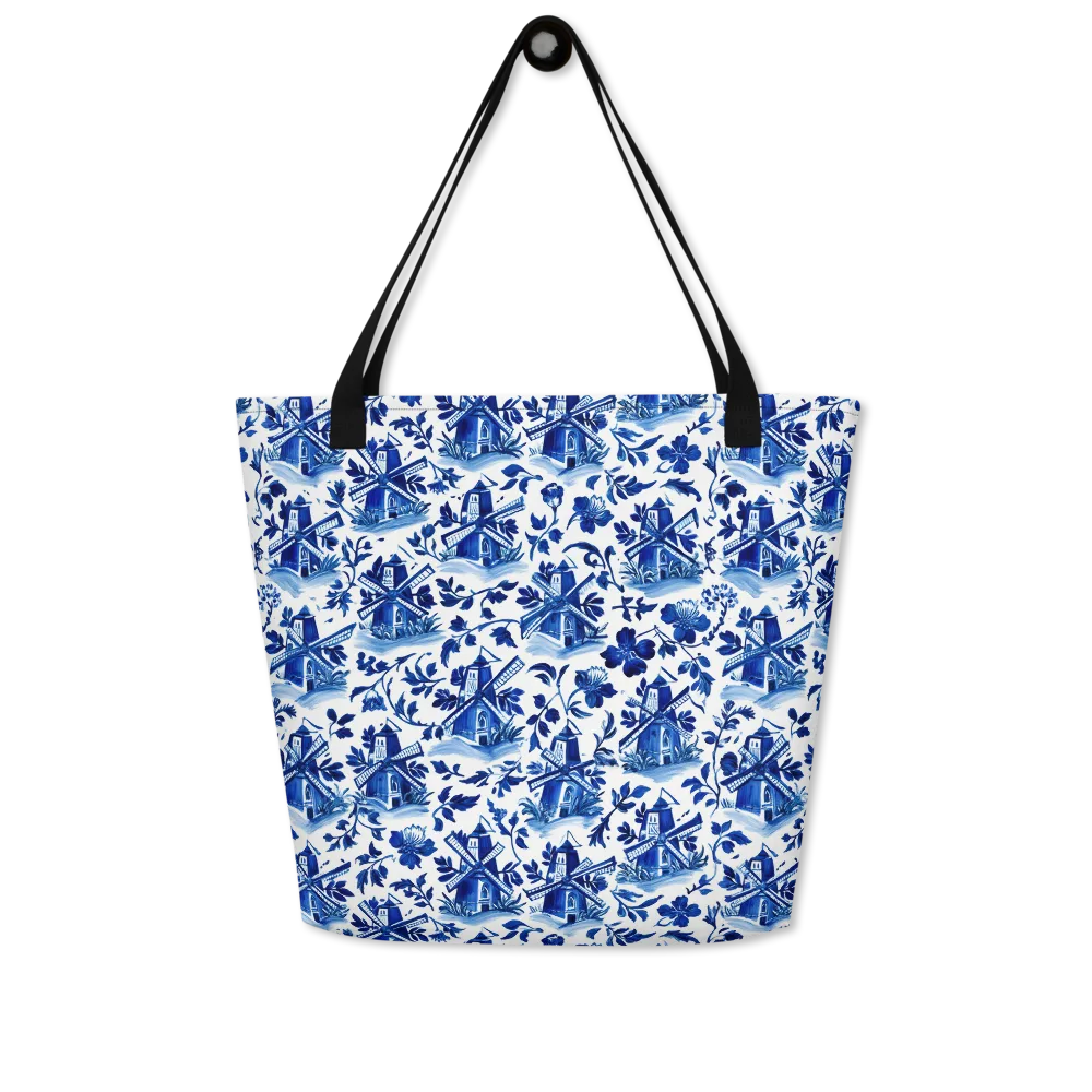 Blue Delft Garden on Large Tote Bag W/ Pocket — Front