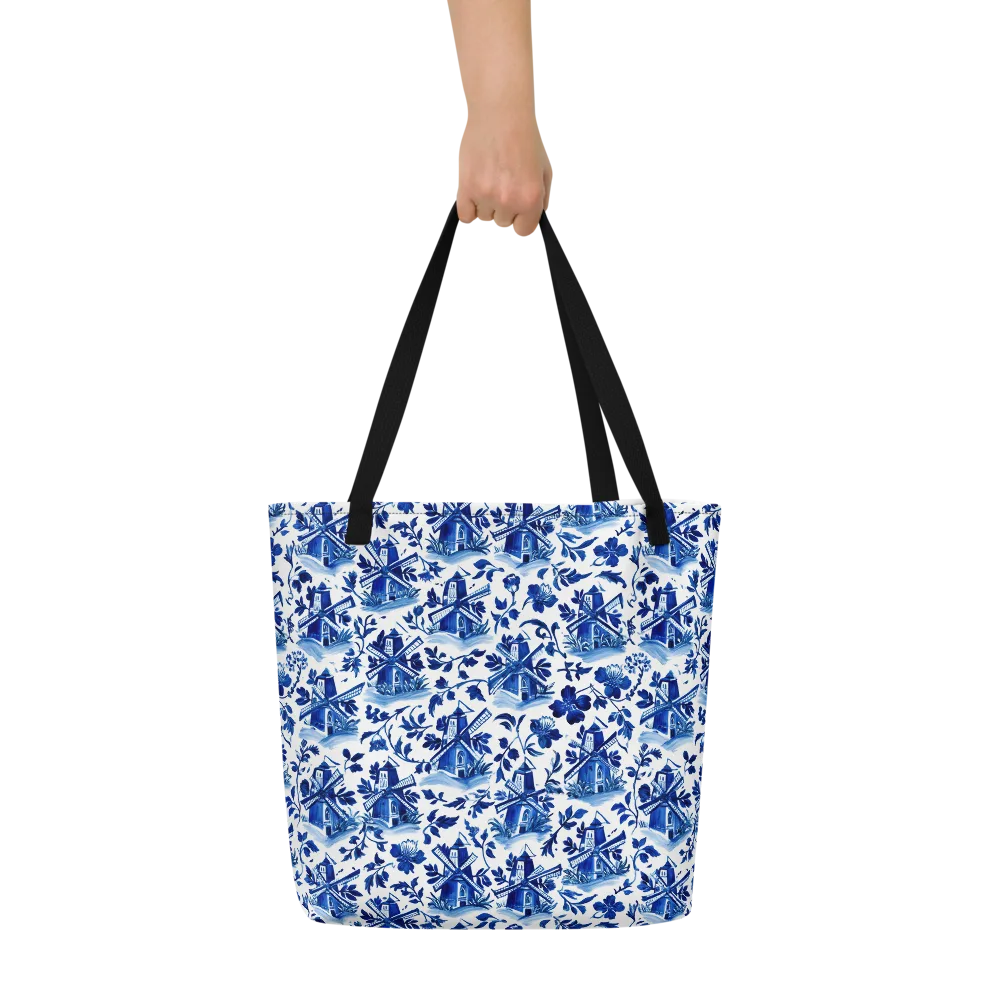 Blue Delft Garden on Large Tote Bag W/ Pocket — Front
