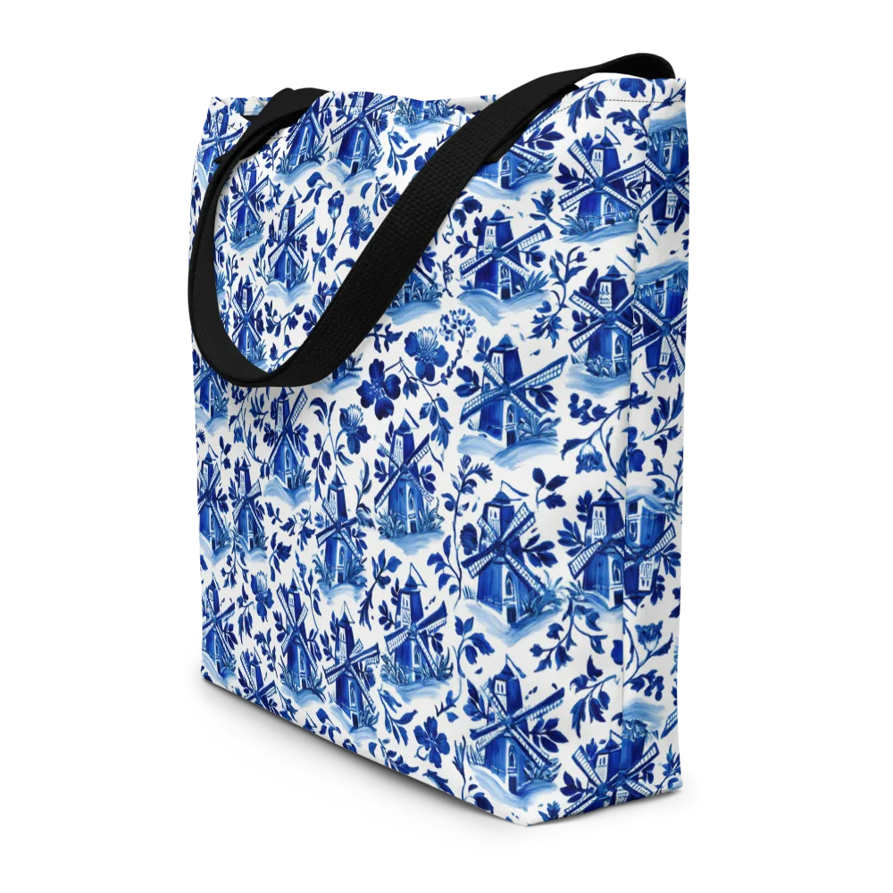 Blue Delft Garden on Large Tote Bag W/ Pocket — Front