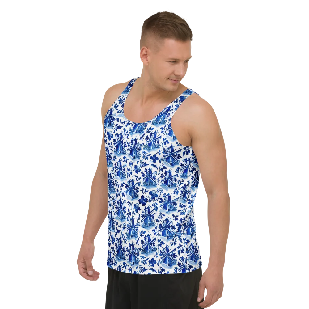 Blue Delft Garden on Men's Tank Top — Left Front