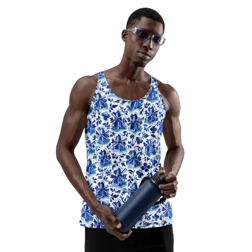 Blue Delft Garden on a Men's Tank Top
