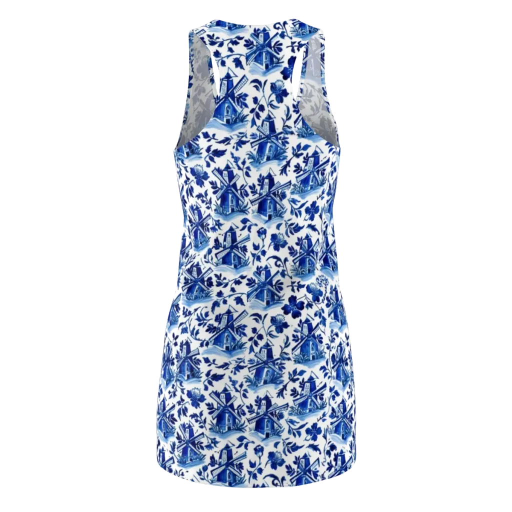 Blue Delft Garden on Racerback Dress — Back