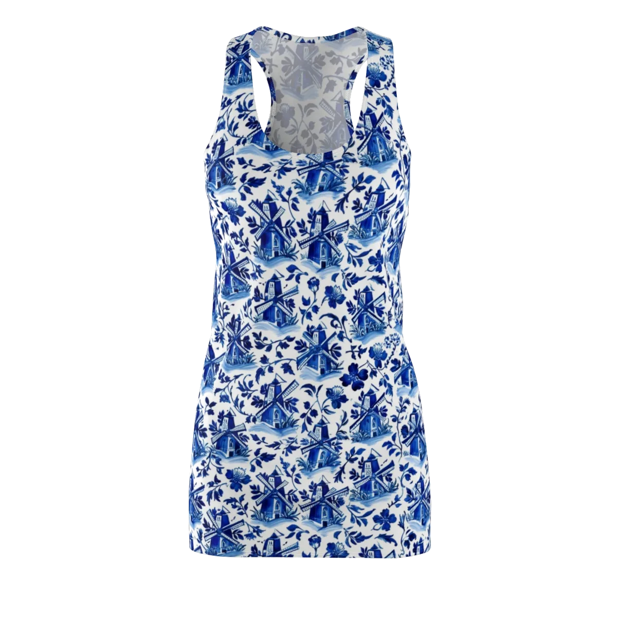 Blue Delft Garden on Racerback Dress — Front