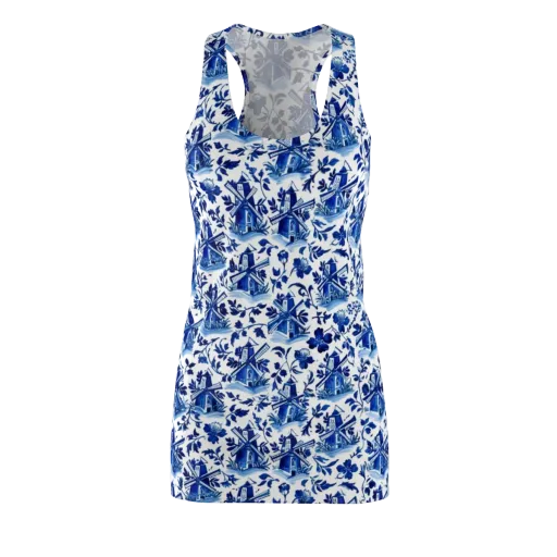 Blue Delft Garden on a Racerback Dress