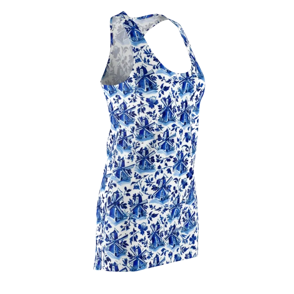 Blue Delft Garden on Racerback Dress — Front Side
