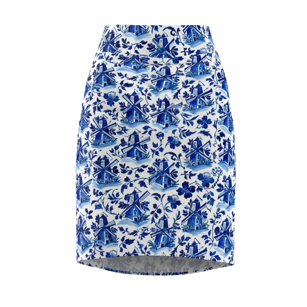 Blue Delft Garden on Pencil Skirt — Front