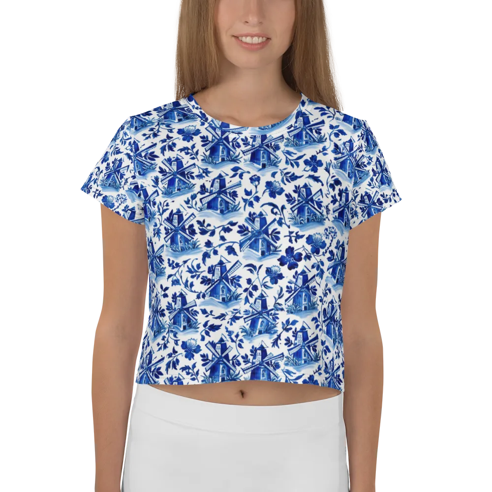 Blue Delft Garden on Crop Tee — Front