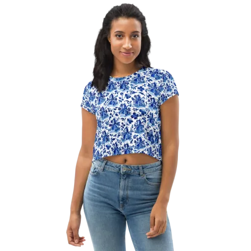 Blue Delft Garden on a Crop Tee